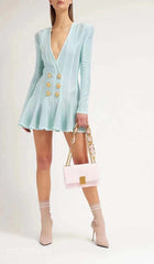 Button-EmbelliShed Mesh Mini Dress In Mint