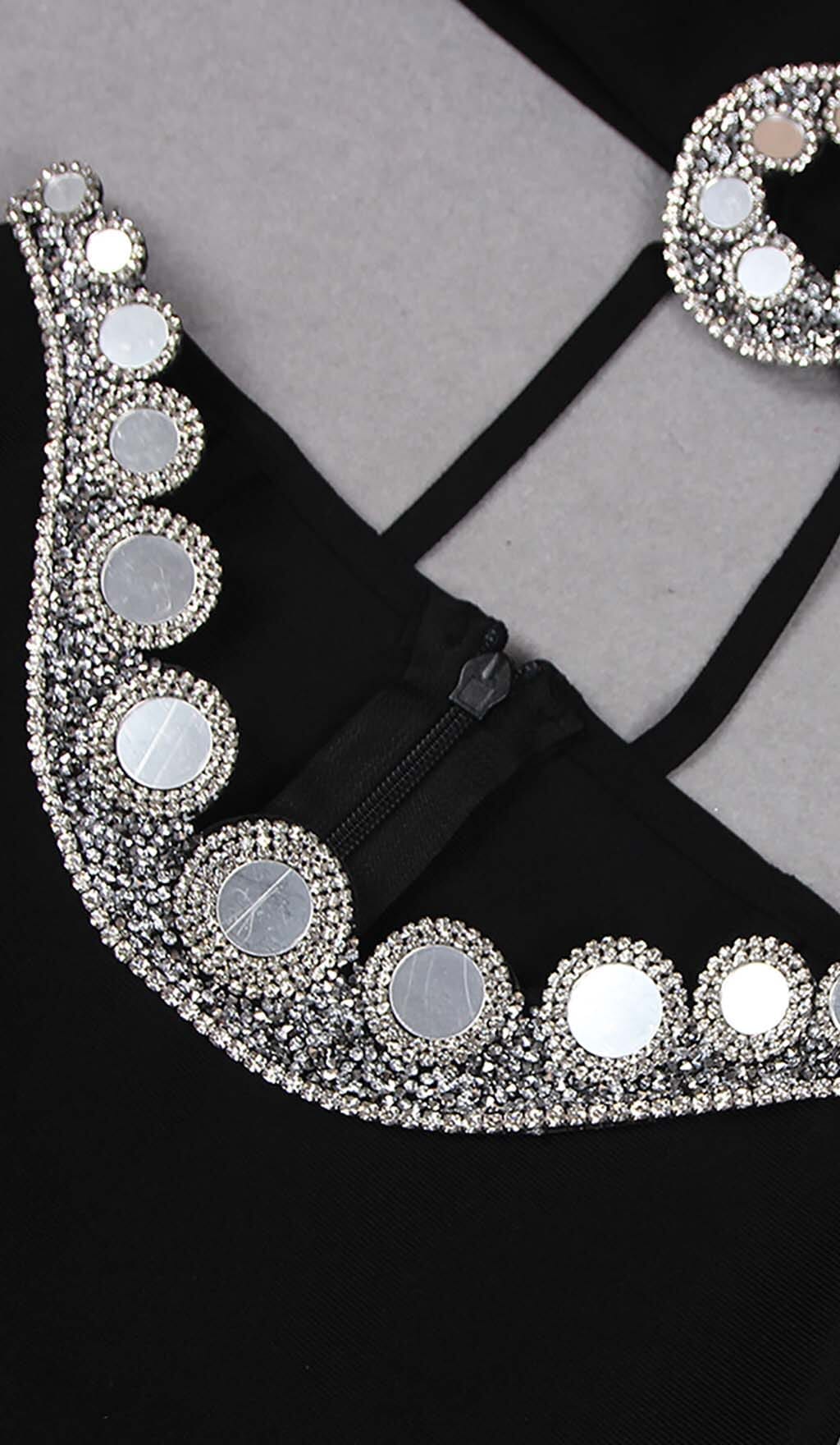 Crystal Embroidered One Shoulder Midi Dress