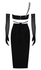 Crystal One-Shoulder Midi Dress In Black