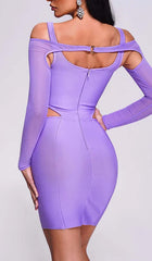 Cutout Mesh Sleeve Corset Mini Dress In Lavender