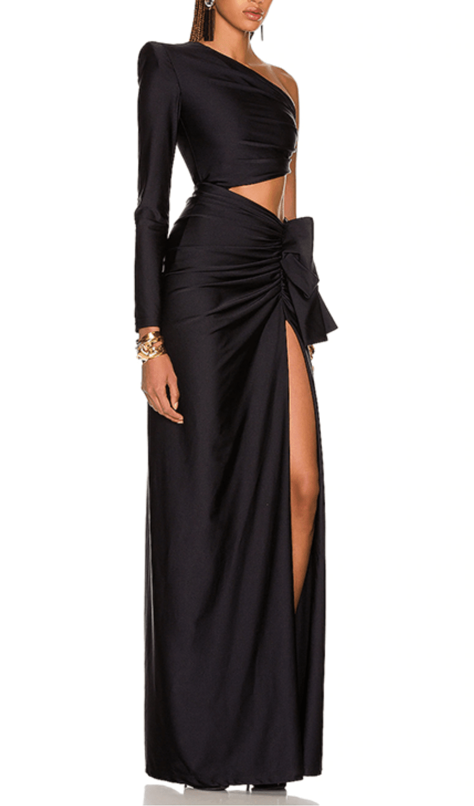 COPPER SPAndEX Stitching Split Maxi Dress In Black