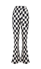 Retro Checkboard Slit FlAred Trousers