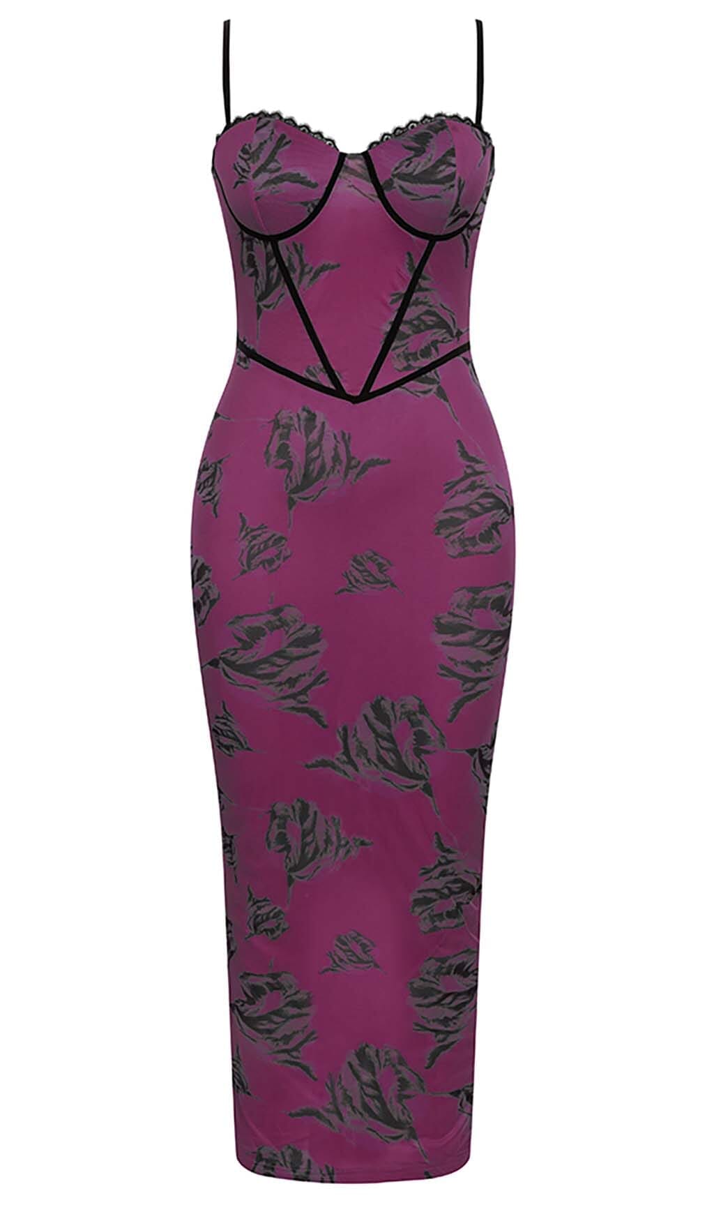 Floral Strappy Corset Midi Dress