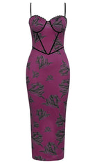 Floral Strappy Corset Midi Dress