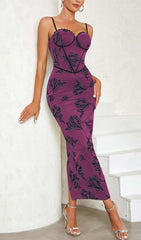 Floral Strappy Corset Midi Dress