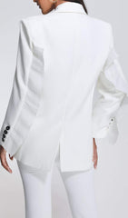 White V Neck Ruffle Blazer