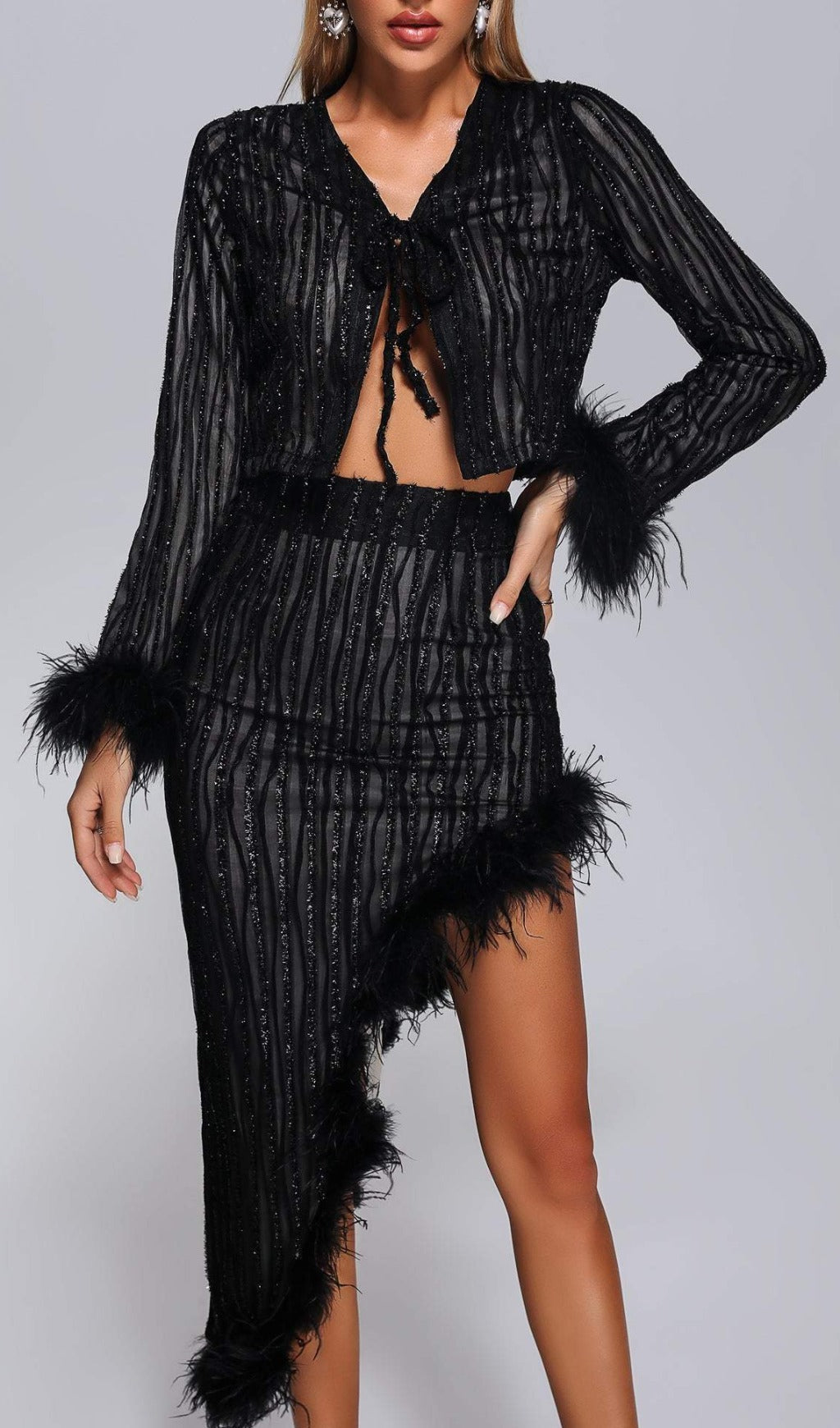 Black FeaTher Two Pieces Suit