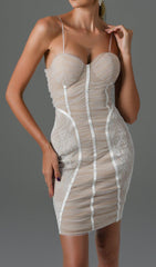 Lace Ruched Mini Bandage Dress