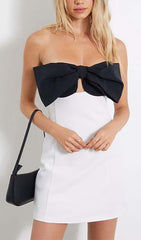 Off-The-Shoulder Bow Mini Dress In White