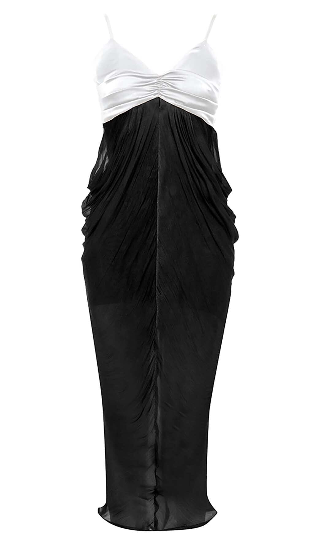 Ruched Strappy Midi Dress In Black
