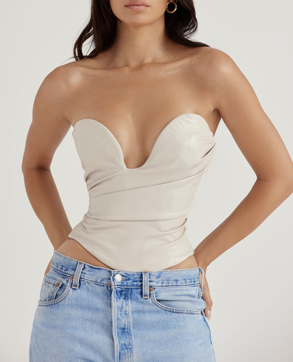 Fog Plunge Vegan LeaTher Corset