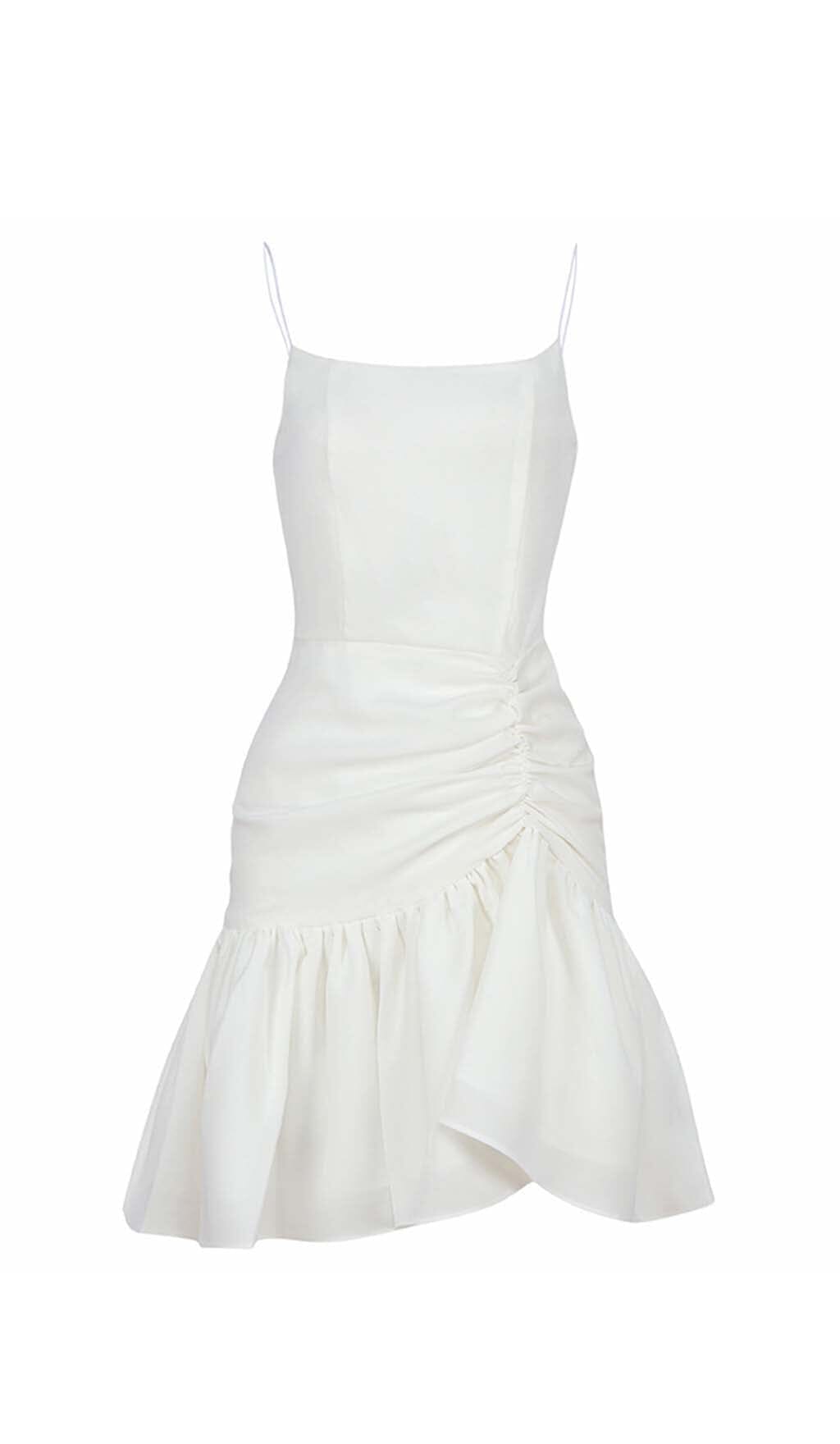 Strappy Ruffled Mini Dress In White